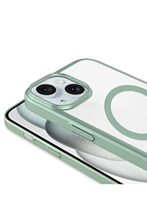 Apple iPhone 15 Plus Uyumlu Kılıf Kenarları Renkli Arkası Mat Magsafe Telefon Kılıfı Kapak
