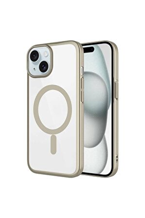 Apple iPhone 15 Uyumlu Kılıf Kenarları Renkli Arkası Mat Magsafe Telefon Kılıfı Kapak
