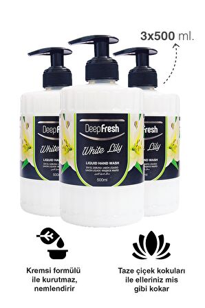 Deep Fresh Romance Sıvı Sabun Beyaz Zambak 3 x 500 ml