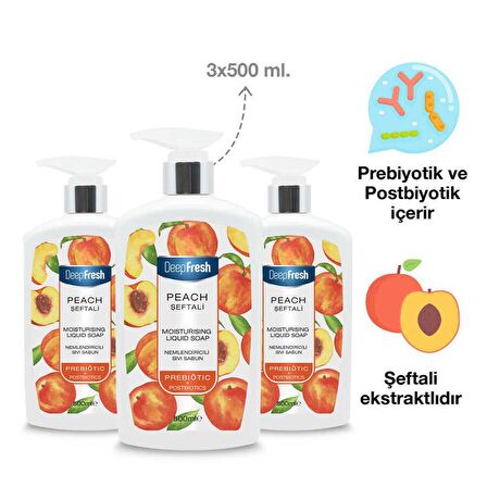 Deep Fresh Prebiyotik Nemlendirici Sıvı Sabun Şeftali 3 x 500 ml