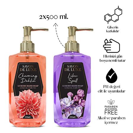 Savon De Luxe Luxury Floral Lilac Spell ve Dahlia Sıvı Sabun 500 ml x 2 Adet