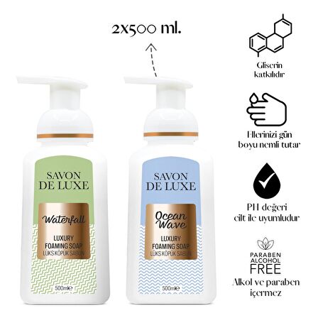 Savon De Luxe Purity Waterfall ve Ocean Wave Köpük Sıvı Sabun 500 ml × 2 Adet