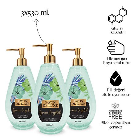 Savon De Luxe Crystal Line Luxury Green Crystal Sıvı Sabun 530 ml x 3 Adet