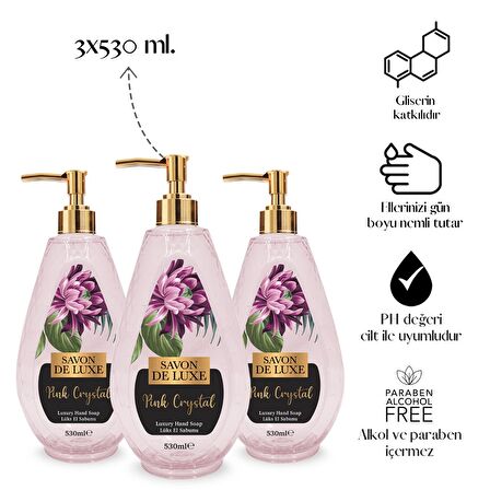 Savon De Luxe Crystal Line Luxury Pink Crystal Sıvı Sabun 530 ml x 3 Adet