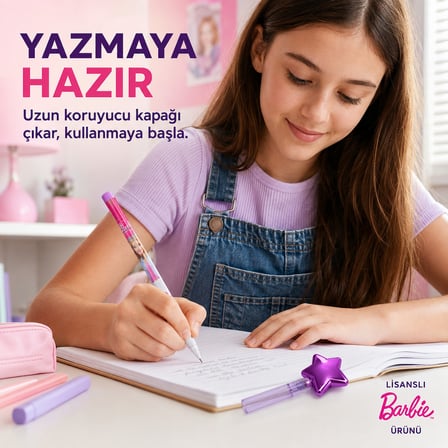 BakGelAl Barbie Yıldız Figürlü Geçmeli Silgili Kalem – Eğlenceli Kırtasiye Kalemi