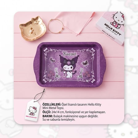 BakGelAl Kuromi Lisanslı Mini Metal Tepsi 24x14 cm – Takı, Aksesuar ve Sunum Tepsisi