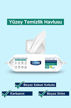 Deep Fresh İz Bırakmaz Yüzey Temizlik Havlusu Karbonat & Beyaz Sirke 100 Yaprak 3 Adet