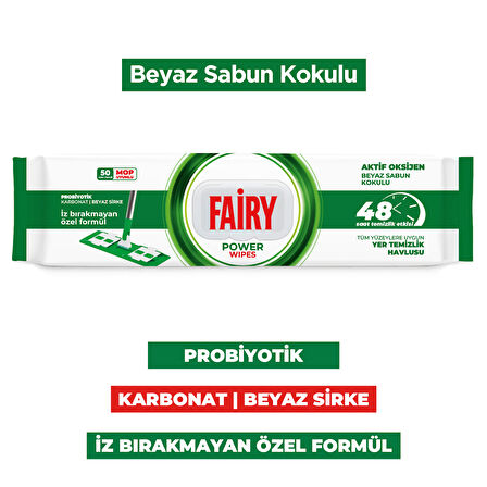 Fairy Power Wipes Mop Uyumlu Yer Temizlik Havlusu 50 Yaprak | Beyaz Sabun | 6 Adet