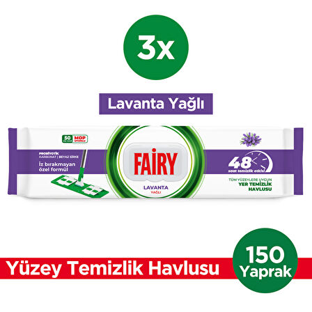 Fairy Power Wipes Mop Uyumlu Yer Temizlik Havlusu 50 Yaprak | Lavanta Yağlı | 3 Adet