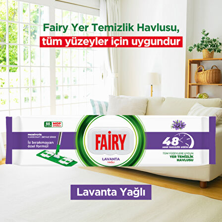 Fairy Power Wipes Mop Uyumlu Yer Temizlik Havlusu 50 Yaprak | Lavanta Yağlı | 3 Adet