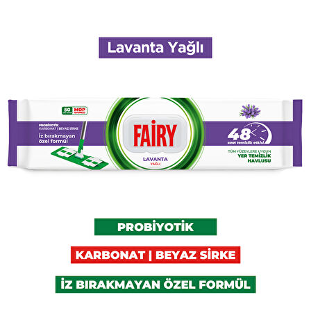 Fairy Power Wipes Mop Uyumlu Yer Temizlik Havlusu 50 Yaprak | Lavanta Yağlı | 6 Adet