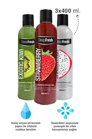 Deep Fresh Exfoliating Arındırıcı Tüm Ciltler İçin Kalıcı Kokulu Duş Jeli 3 x 400 ml