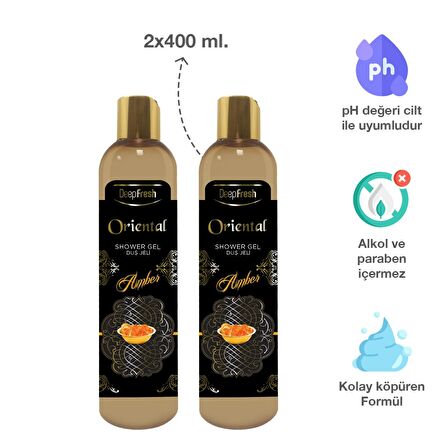 Deep Fresh Oriantel Amber Aromalı Nemlendirici Tüm Ciltler İçin Kalıcı Kokulu Duş Jeli 2 x 400 ml