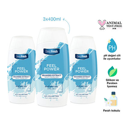 Deep Fresh Feel Power Duş Jeli Deniz Yosunu Özü 400ml 3 Adet