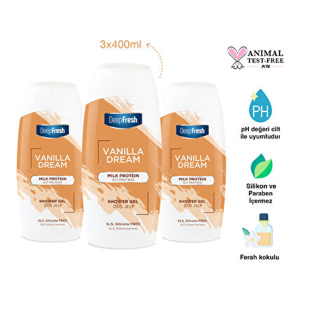 Deep Fresh Vanilla Dream Duş Jeli Süt Proteini 400ml 3 Adet