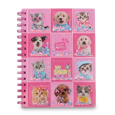 BakGelAl Studio Pets Lisanslı Hareketli Pullu Kapaklı Spiralli Defter – Kedi Köpek Desenli Pembe Çocuk  Defteri