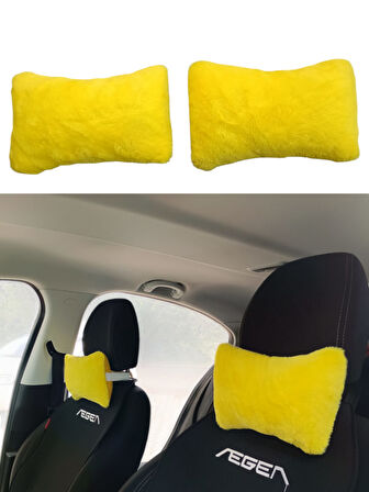 Yumuşak Peluşlu Ortopedik Araba Seyahat Boyun Yastığı 2'li Sarı