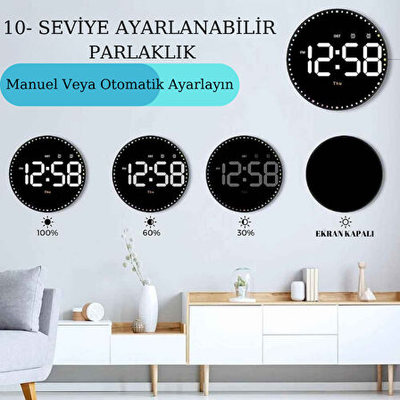 Trenstore 10 İnç Ev Dekorasyonu Yuvarlak LED Akıllı Kumandalı Takvim Duvar Saati