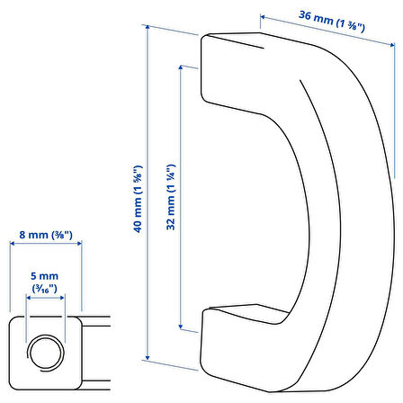Kulp, siyah, 40 mm, 2 adet