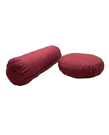 Bolster Minderi & Meditasyon Minderi / Bordo /  Antibakteriyel Duck Kumaş / İkili Set