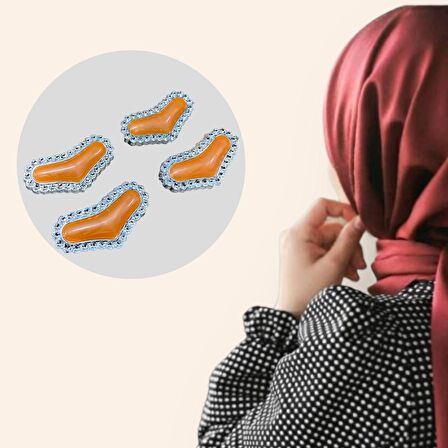 Eşarp, Şal, Türban İğnesi - Kalpli Metalize, Taşlı, Eşarp, Şal, Türban İğnesi - 4 Adet