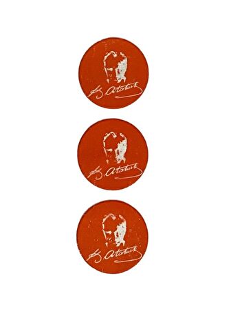 3 Adet Atatürk İmzalı Yapıştırma Sticker - Yapıştırma Atatürk İmzalı 3,5 Cm Çapında Simli Sticker