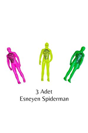 Süper Esnek Spiderman Figür - Esnek Adam , Esneyebilen Oyuncak - Sünen Adam Spiderman 3'lü Set