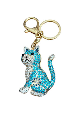 Zirkonyum Taşlı Kedi Tasarımlı Çanta Süsü, Cüzdan Süsü Anahtarlık