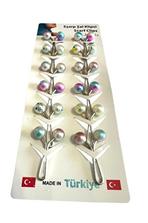 Top Şeklinde Eşarp Şal Türban Tesettür Klipsi Baş Örtüsü Klipsi Eşarp Tesettür Klipsi 12'li Paket