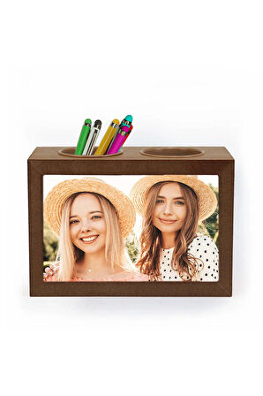 Fotoğraflı Ahşap Kalemlik