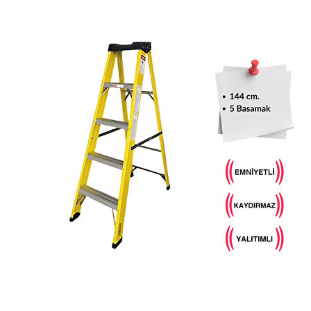 5 Basamak 144 cm Fiberglas Tek Taraflı Elektrikçi Merdiveni