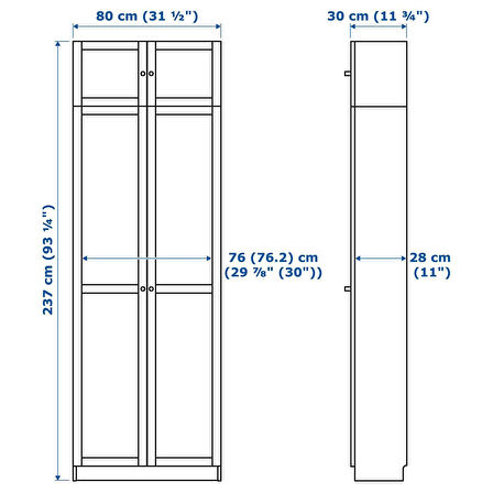 Kapaklı kitaplık, beyaz, 80x30x237 cm