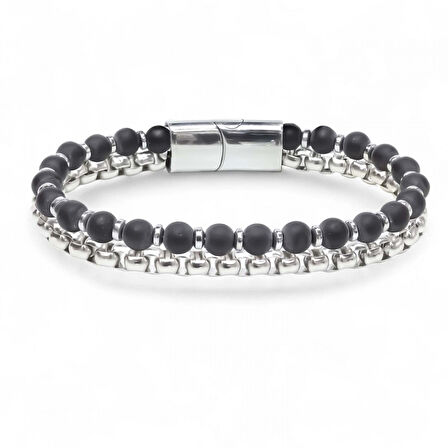   Elmas Kesim Hematit Ve Çelik Zincir Bileklik 31832B21D1 