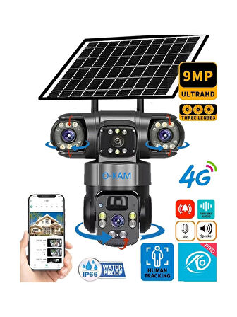QR-6060 9MP 4G Güneş Enerjili Üç Lensli Akıllı PTZ Güvenlik Kamerası