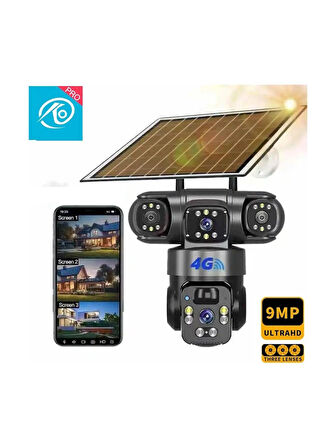 QR-6060 9MP 4G Güneş Enerjili Üç Lensli Akıllı PTZ Güvenlik Kamerası