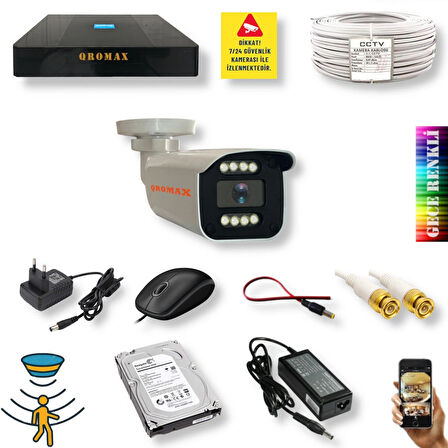 1 Kameralı Set - Gece Renkli Gösteren Hareket Algılayan 5 Mp Sony Lensli 1080p Full Hd Güvenlik Kamerası Seti 908w