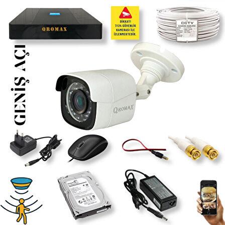 1 Kameralı Set - Geniş Açılı Hareket Algılayan Gece Görüşlü 5 MP Sony Lensli FullHD Güvenlik Kamerası Seti 5620-9004