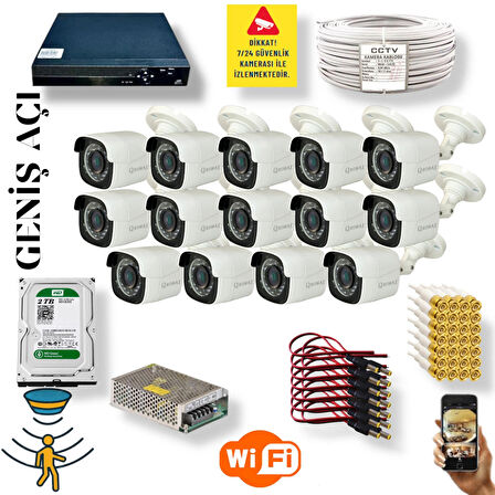 14 Kameralı Set - Geniş Açılı Hareket Algılayan 5mp Sony Lensli FullHD Güvenlik Kamerası Seti 5620-9016