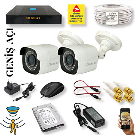 2 Kameralı Set - Geniş Açılı Hareket Algılayan Gece Görüşlü 5 MP Sony Lensli FullHD Güvenlik Kamerası Seti 5620-9004