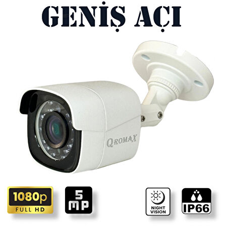 2 Kameralı Set - Geniş Açılı Hareket Algılayan Gece Görüşlü 5 MP Sony Lensli FullHD Güvenlik Kamerası Seti 5620-9004