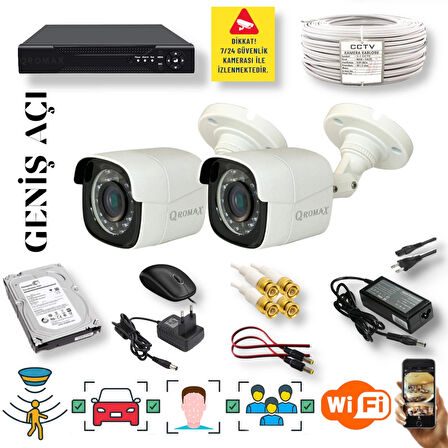2 Kameralı Set - Yapay Zeka Özellikli Geniş Açılı Gece Görüşlü 5 MP Sony Lensli FullHD Güvenlik Kamerası Seti-5620-104