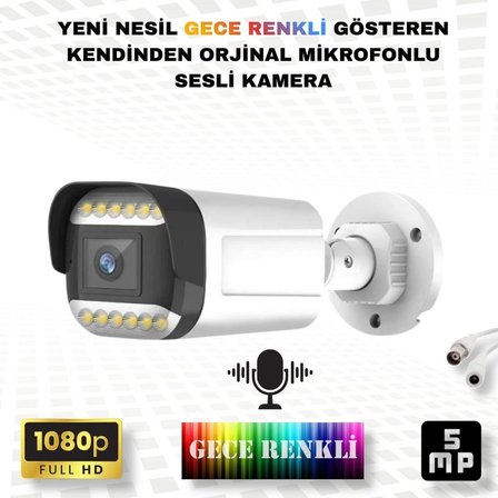 6 Kameralı Set - Yapay Zeka Özellikli Gece Renkli Sesli FullHD 5Mp Lensli 12 Warm Ledli Güvenlik Kamerası Seti 312WS-9008