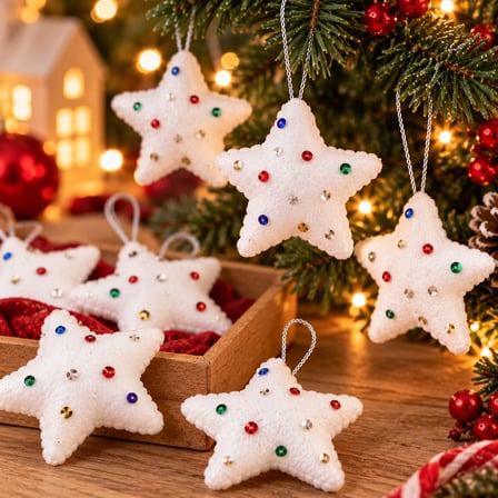 5 cm Yılbaşı Ağacı Strafor Yıldız Süs Seti – Simli Renkli 6’lı Paket