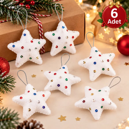 5 cm Yılbaşı Ağacı Strafor Yıldız Süs Seti – Simli Renkli 6’lı Paket