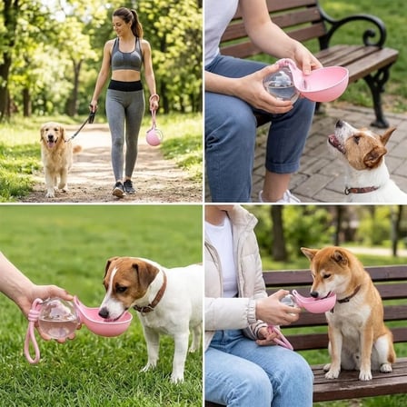 BUFFER® Katlanabilir Kaseli 2’si 1 Arada Kedi Köpek Su Şişesi, Sızdırmaz ve Taşıma Askılı Seyahat Suluk