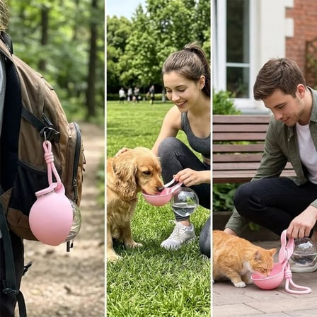 BUFFER® Katlanabilir Kaseli 2’si 1 Arada Kedi Köpek Su Şişesi, Sızdırmaz ve Taşıma Askılı Seyahat Suluk