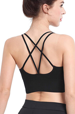 Kadın Siyah Çarpraz İpli Spor Büstiyer - Siyah - L-XL