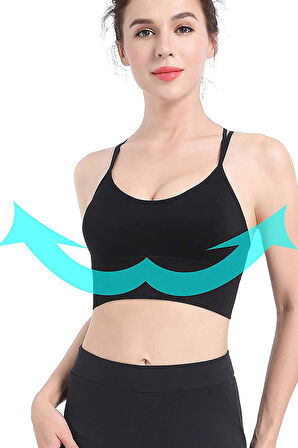 Kadın Siyah Çarpraz İpli Spor Büstiyer - Siyah - L-XL