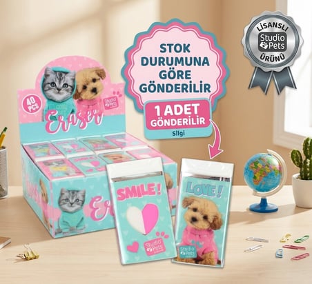 BakGelAl Studio Pets Lisanslı Silgi Kedi Köpek Desenli Çocuk Okul Kırtasiye Silgisi