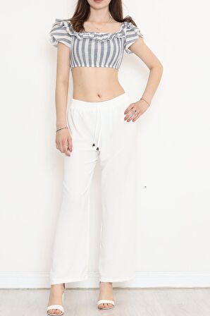 Çizgili Crop Bluz Lacibeyaz - 18426.631.